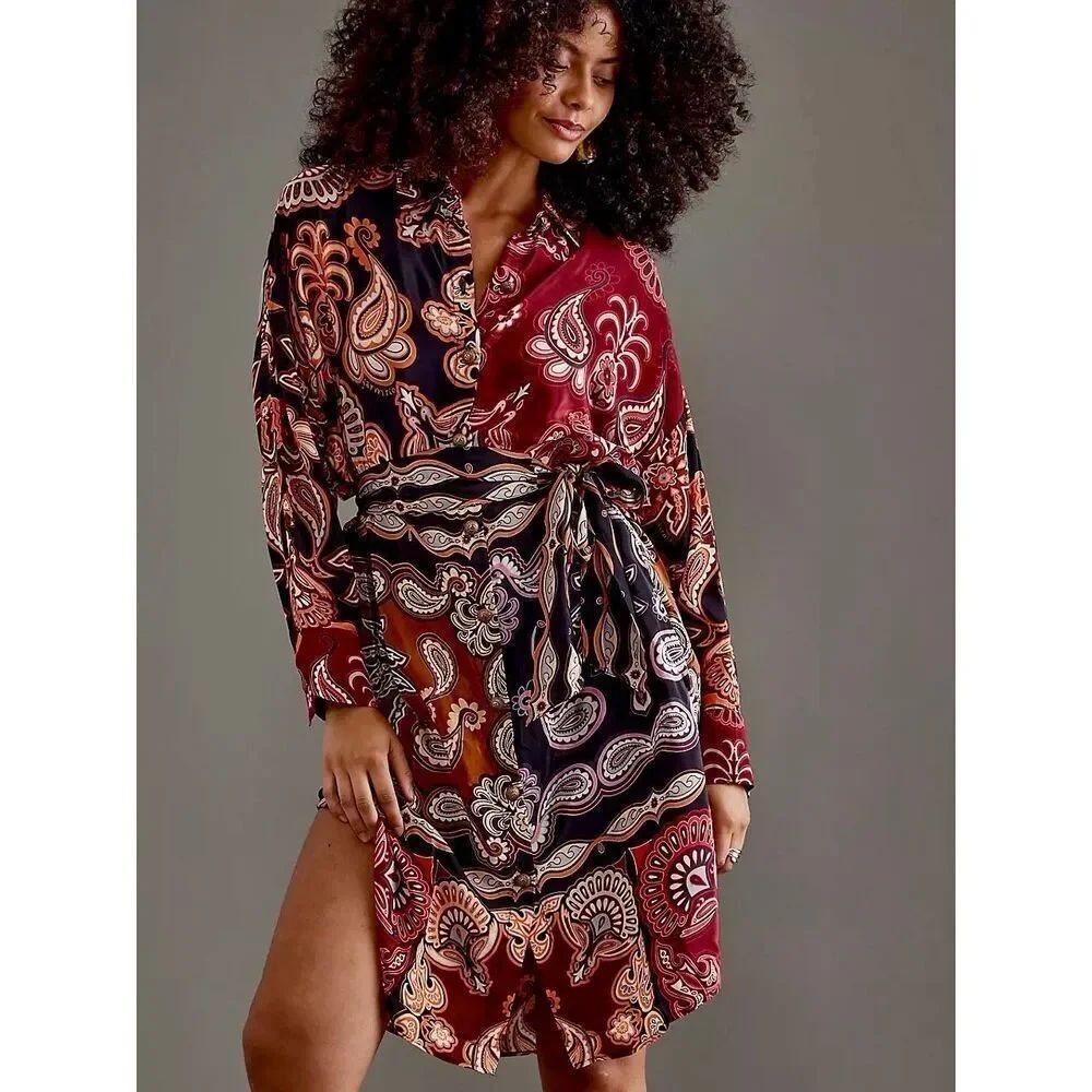 NEW Farm Rio Women’s Small Sweet Mermaids Paisley Print Black Maxi Shirt Dress